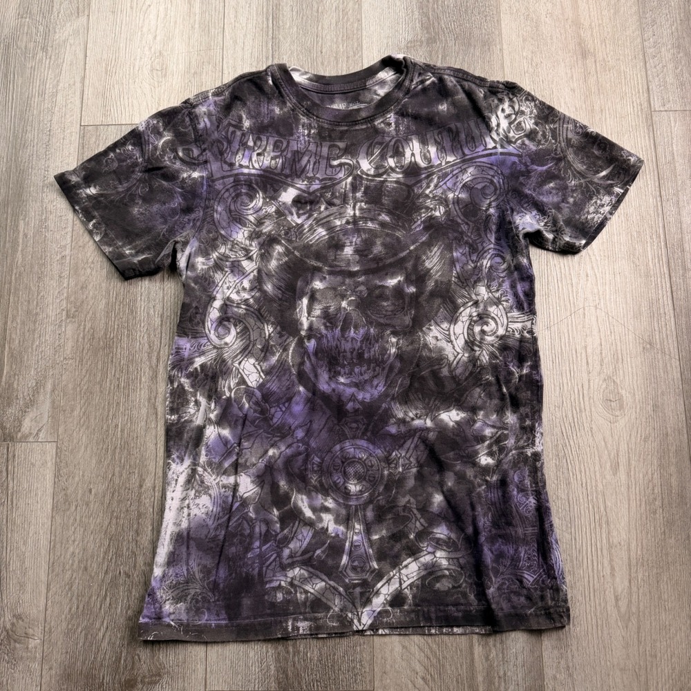Xtreme Couture Mens S Purple Black All Over Skull Graphic Tee Affliction